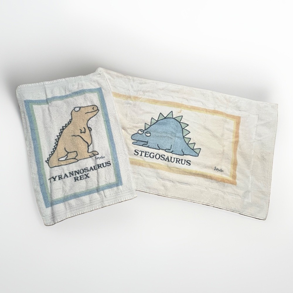 VTG Sandra Boynton Martex Dinosaur Towel Set T-Rex Stegosaurus 1985 USA Cotton